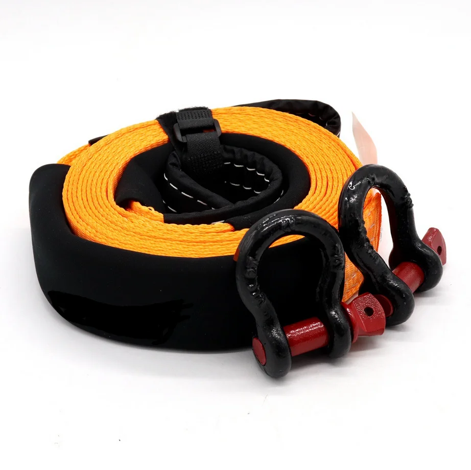 003 IROPES Polyethylene Stretch Car Towing Rope 3 Inch 10Ft 20Ft 30Ft 30000 Lbs Recovery Tow Recovery Strap With Shackle