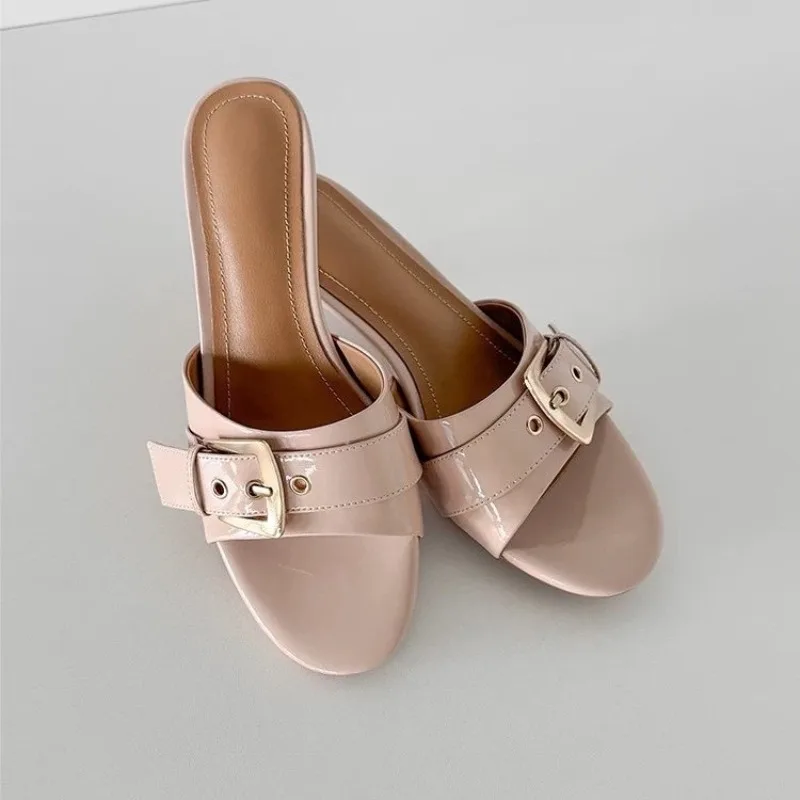 2026 Fashion Women's Silver Snake Print Mules Open Toe Buckle Strap Stiletto Sandals Slip on Summer Party Slippers