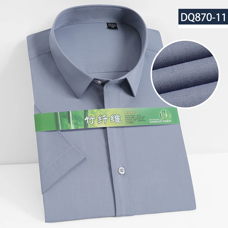 New Bamboo Fiber Stretch Men Shirt Fashion Casual Business Short-Sleeved Top Anti-Wrinkle No-Iron Solid Color Formal Shirt S-8XL