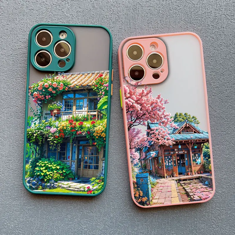 Vintage Garden House Phone Case For iPhone 11 13 12 Mini Pro Max 16 15 14 Plus Pro Max XR XS X 7 8 Plus Shockproof Cover Fundas