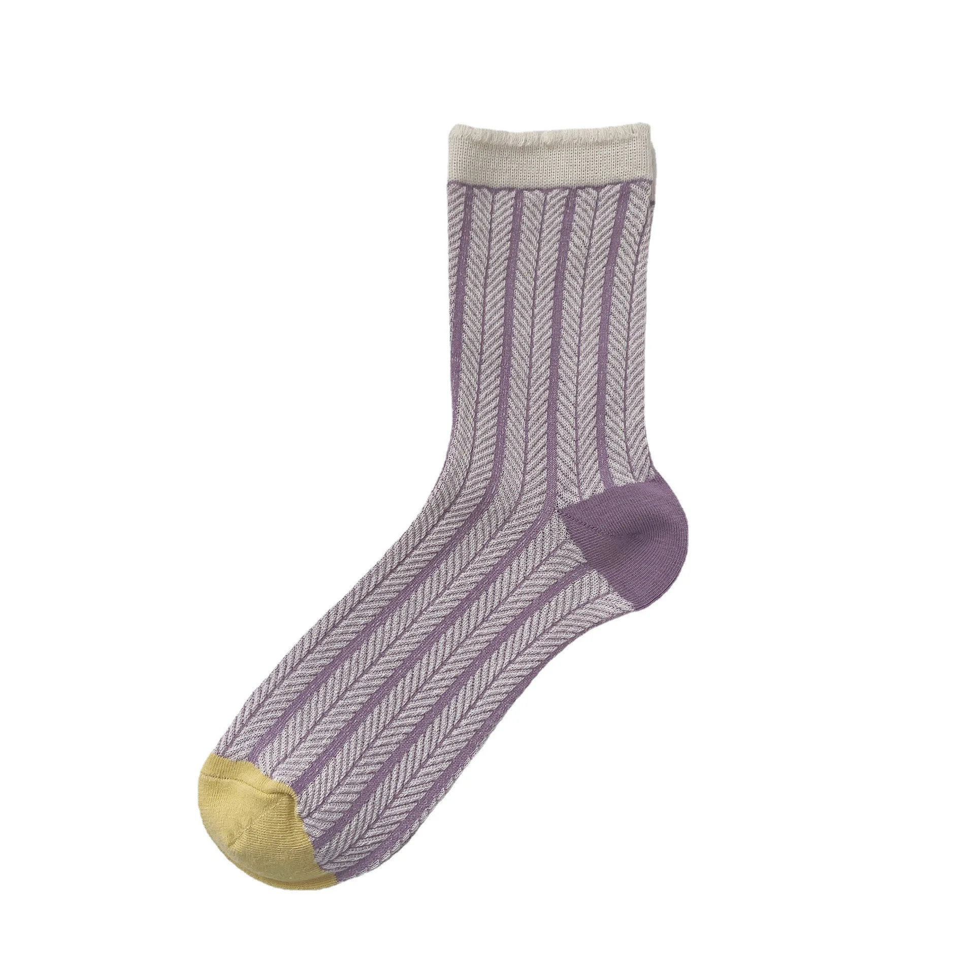 جديد وصول الربيع والخريف أرجواني أرجواني صغير الأزهار النمط الأدبي المرأة الجوارب القطنية