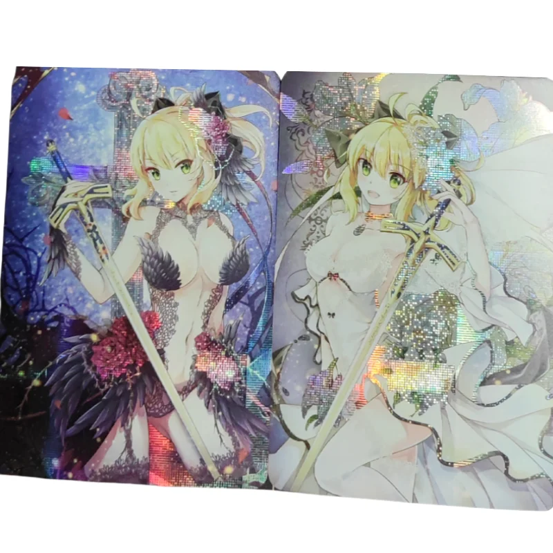 2Pcs/Set ACG Girl Fate Grand Order Cards FGO Saber Nero Claudius Anime Game Characters Color Flash Collection Card DIY Toy Gfit