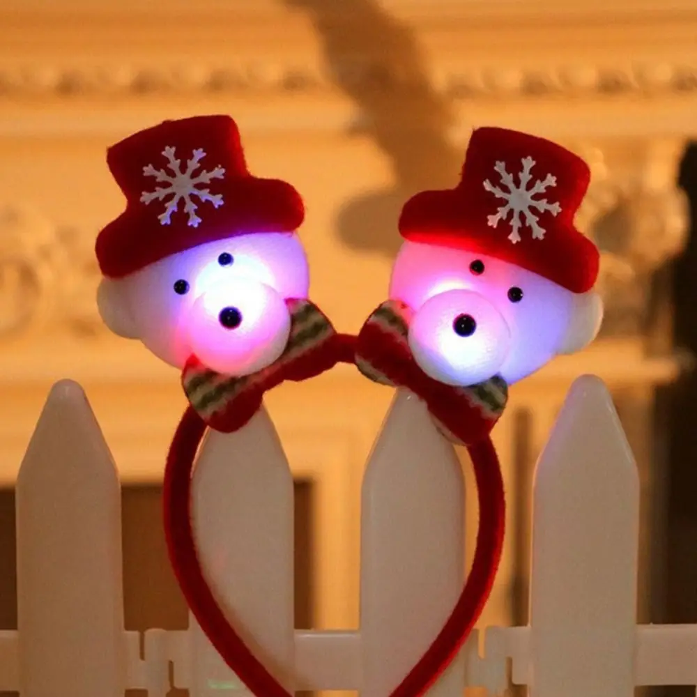 Lovely Red Snowman LED Light Headband Snowman Headwear Santa Hairband Elk Comfortable Elk LED Light Headband Party Decoration