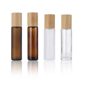 3pcs Wholesale 5ml 10ml 15ml amber clear deodorant perfume oil roll on glass bottle with wood bamboo bamboo cap