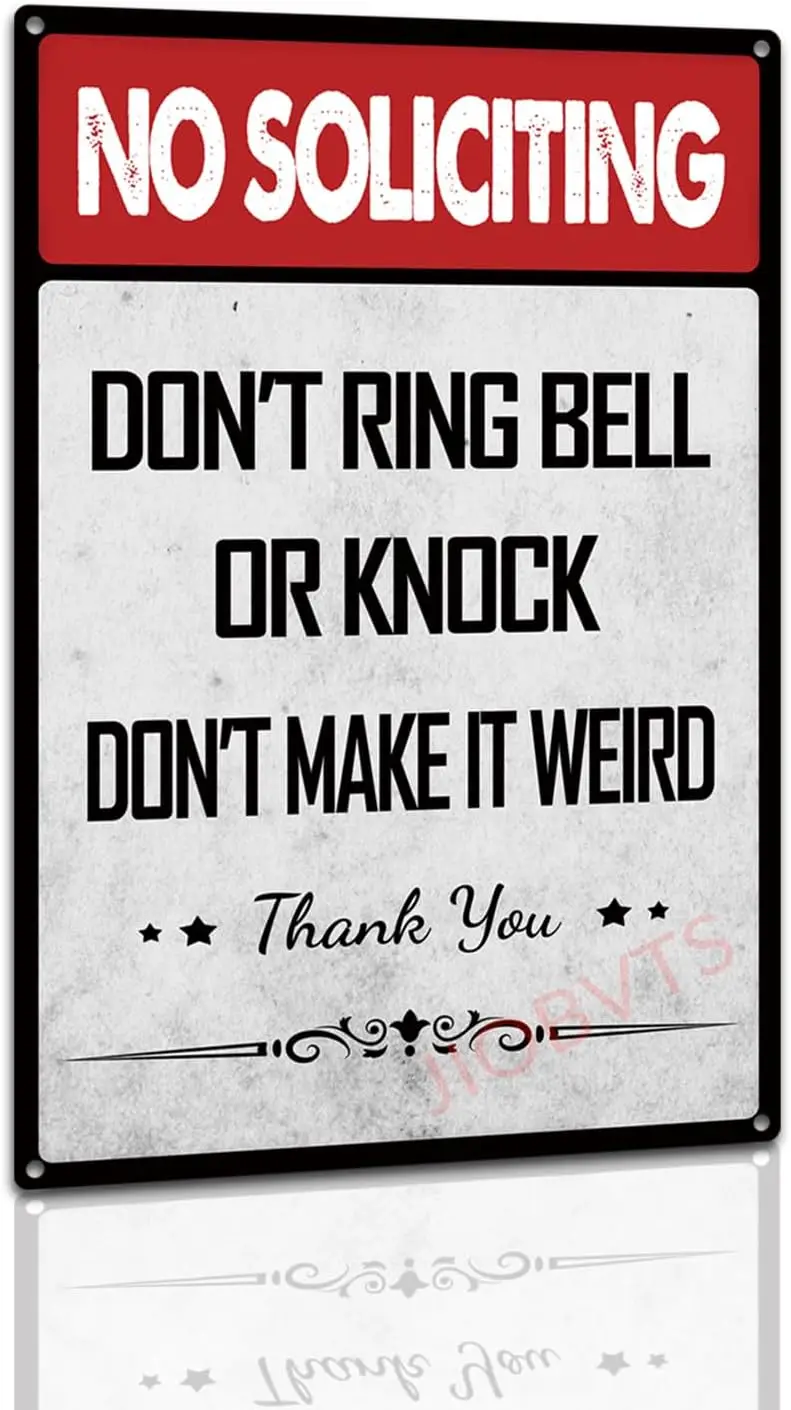 No Soliciting Tin Sign Don‘t Ring Bell or Knock Metal Signs for Home Man Cave Bar Room Garage Decor 8x12inch