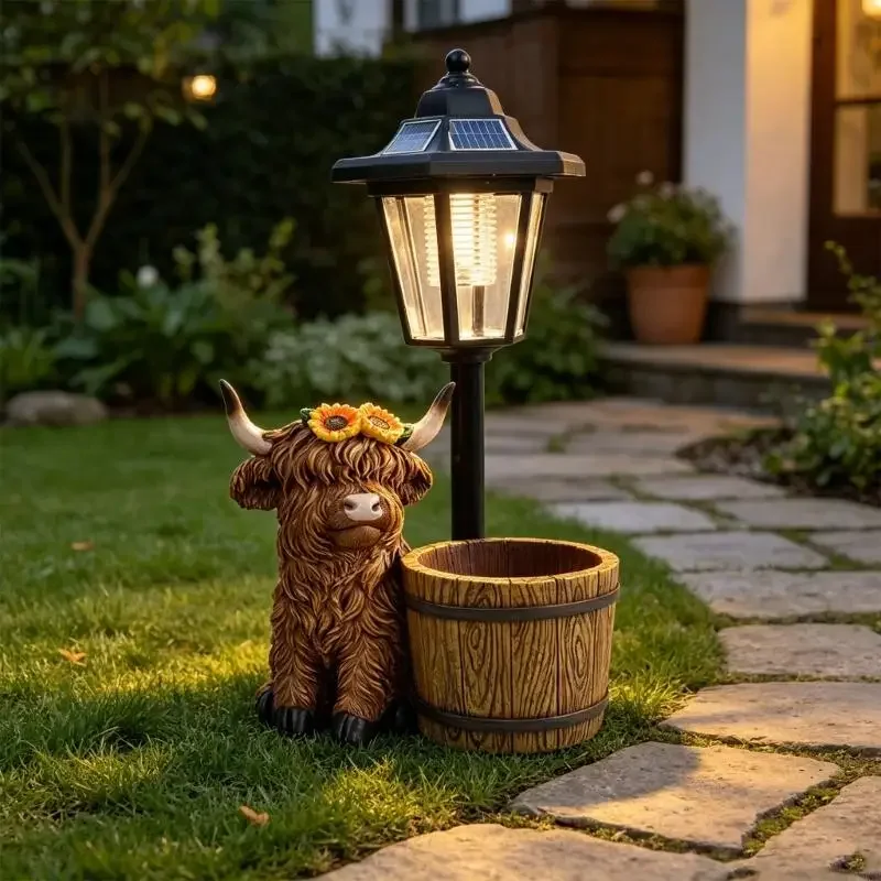 Light Activated Farm Animal Yard Lamp Featuring Automatic For Outdoor Decoration And Plant Pot Y5GB