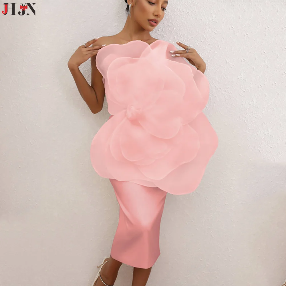 

JHJN новый продукт, элитное сексуальное 3D цветочное украшение, церемониальное платье для девочек, модное вечернее платье средней длины с наклонными плечами