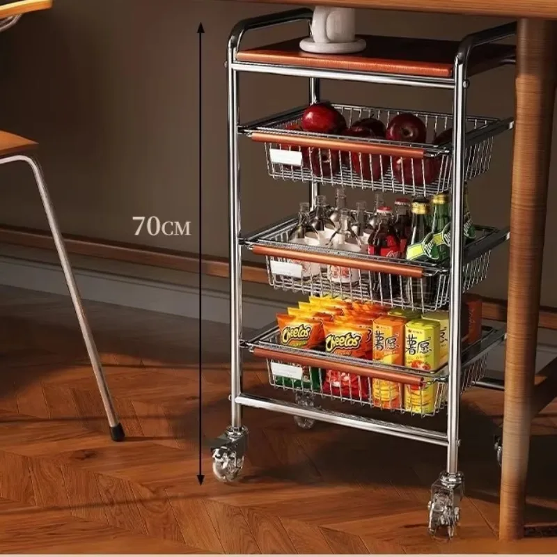 Household dining side cabinet mobile kitchen medieval multi-functional trolley snacks living room fruit and vegetable storage