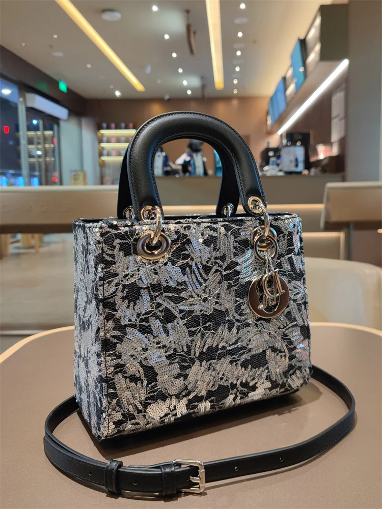 

Faionable Leather Handbag Women's Crossbody Bag Single oulder Lace Sequin Durable Handbag Commuting Handbag Medium Size
