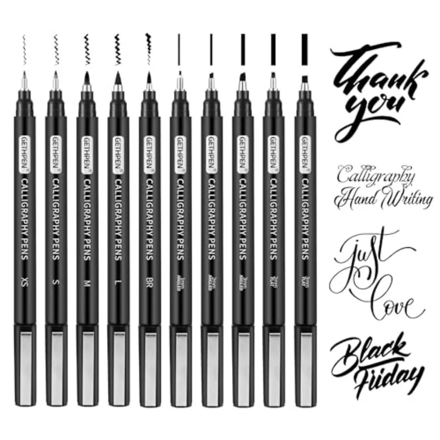 

Calligraphy Pen, 10 Size Calligraphy Pens for Writing, Calligraphy markers, Brush Pens Calligraphy Set for Beginners, Black Arc