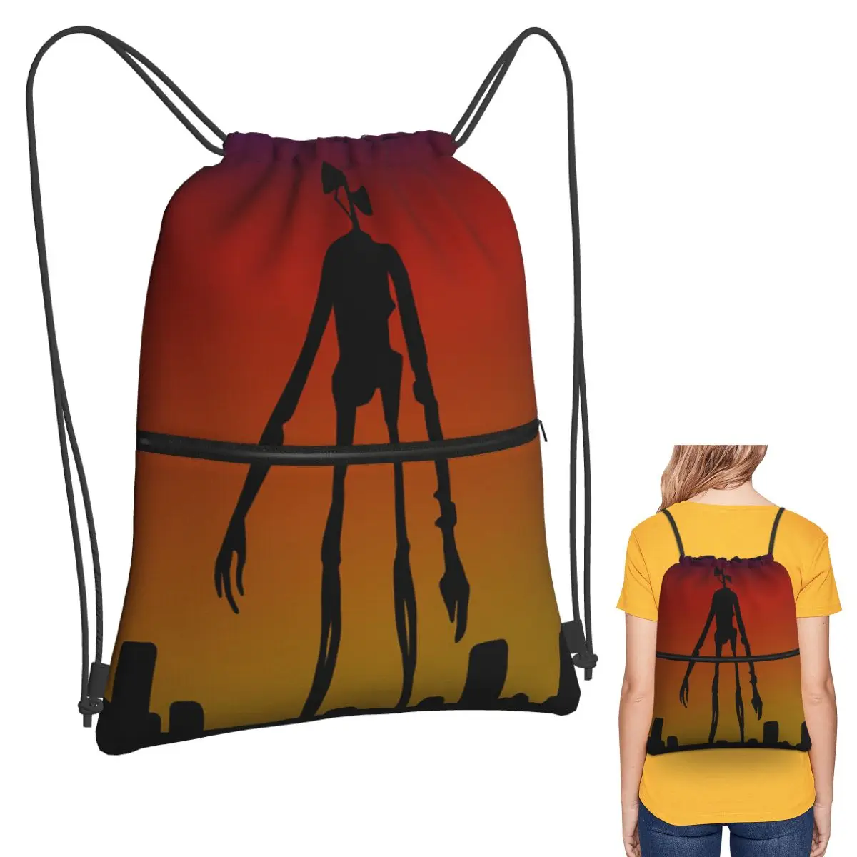

Cartoon Horror Creepypasta Siren Head Backpacks Multi-function Drawstring Bags Shoes Bag Book Bags for Man Woman School