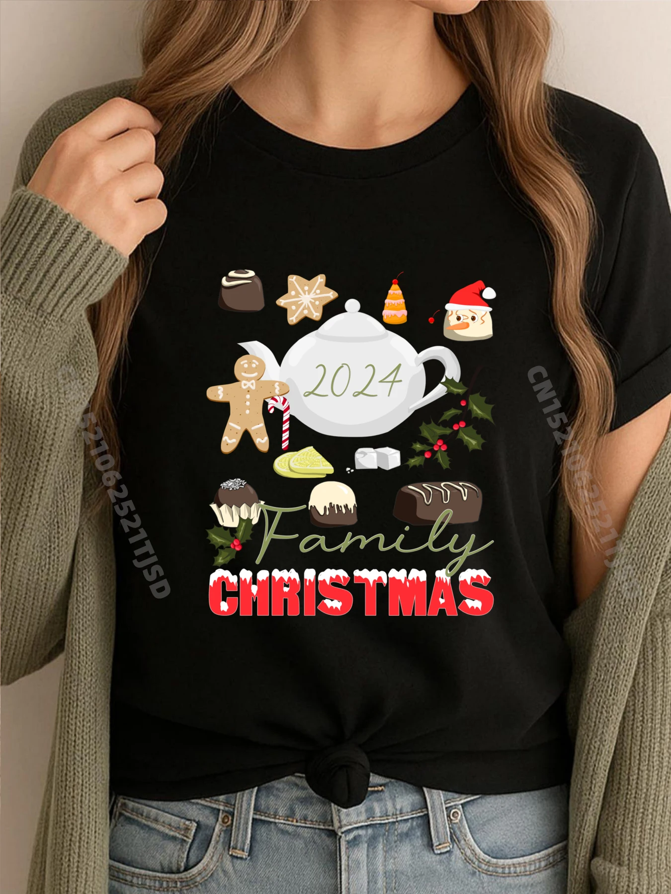 

Семейные рождественские одинаковые футболки для чаепития, Рождественский отряд, черные футболки с рисунком, молодежная футболка в стиле ретро на Хэллоуин, стираная футболка для отдыха