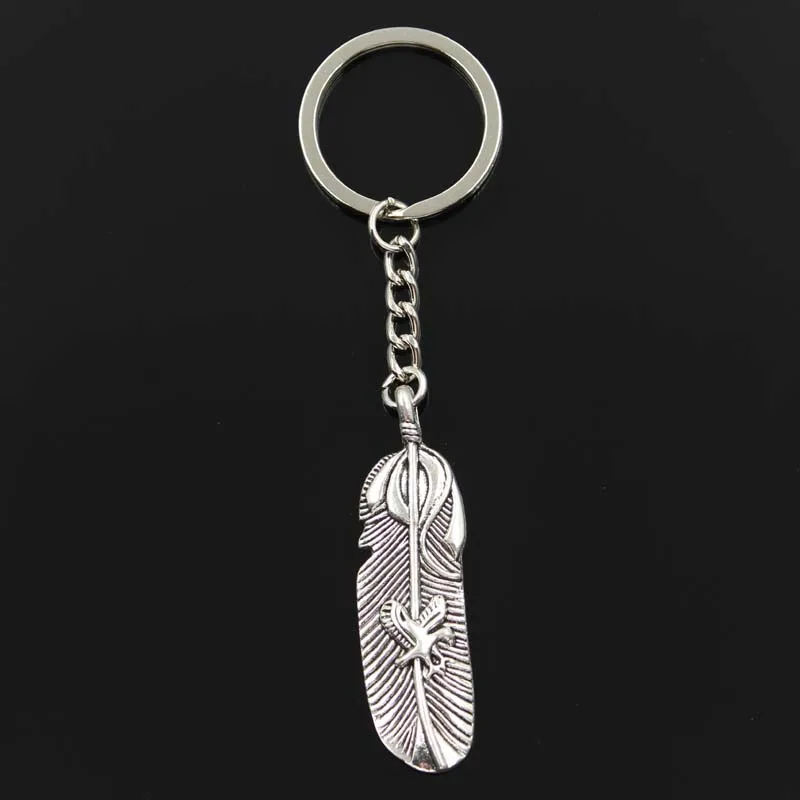 Fashion Keychain 56x15mm Feather Eagle Silver Color Pendants DIY Men Jewelry Car Key Chain Ring Holder Souvenir For Gift