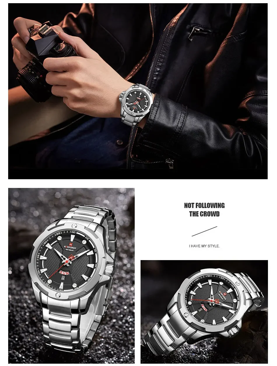 NAVIFORCE NF9161 Fashion Luxury Gold Watch Men New Military Sport Quartz Casual Clock Stainless Steel Wateproof Watches