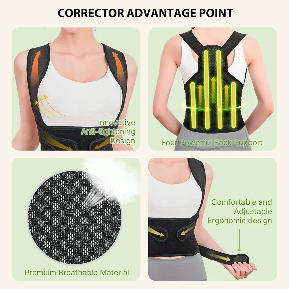 Posture Corrector for Women and Men - Adjustable Back Brace & Straightener for Scoliosis, Hunchback Spine Corrector Back Support