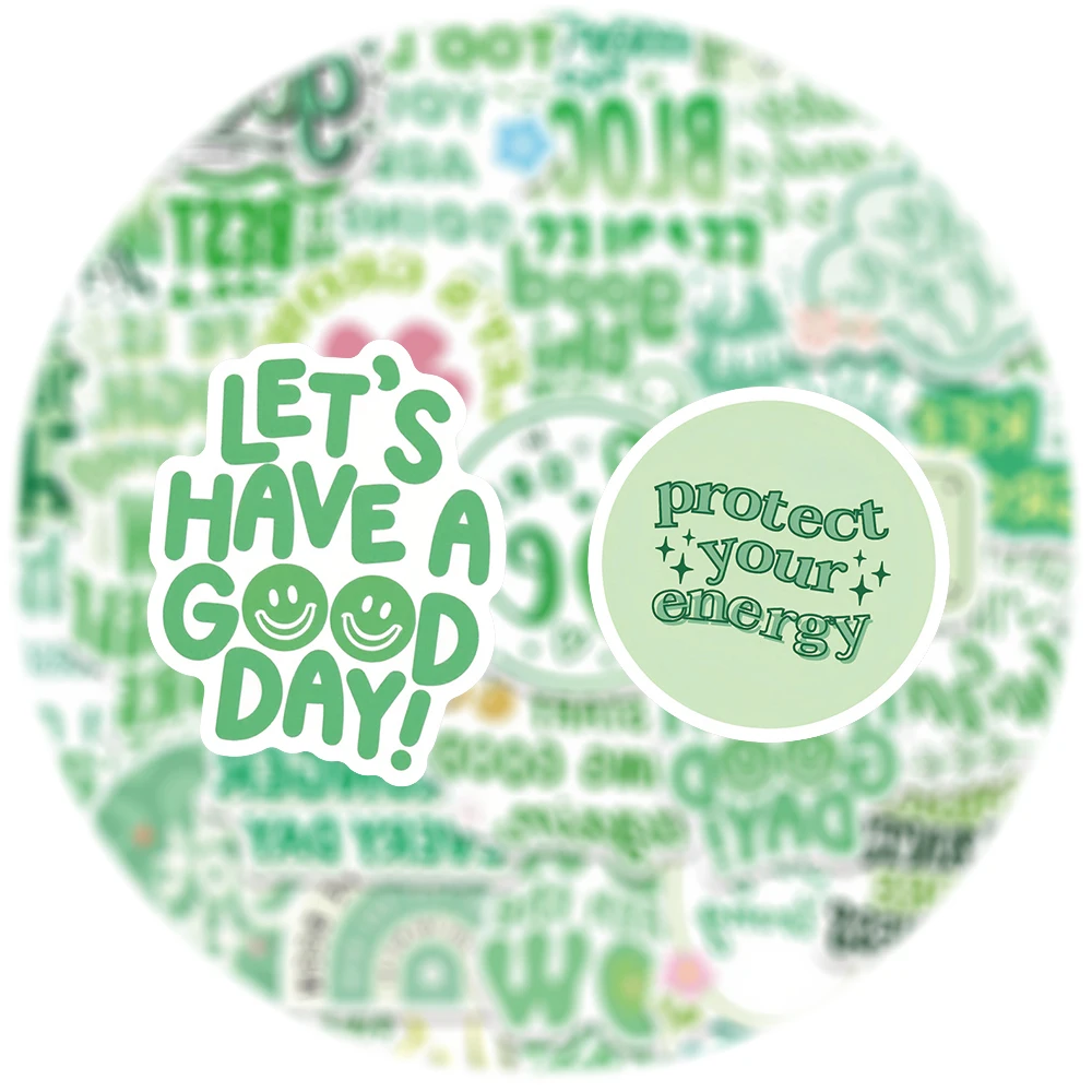 

10/30/50pcs Green Inspirational Quotes Graffiti Stickers Cute Cartoon Decals DIY Scrapbook Notebook Phone Sticker for Kids Toy