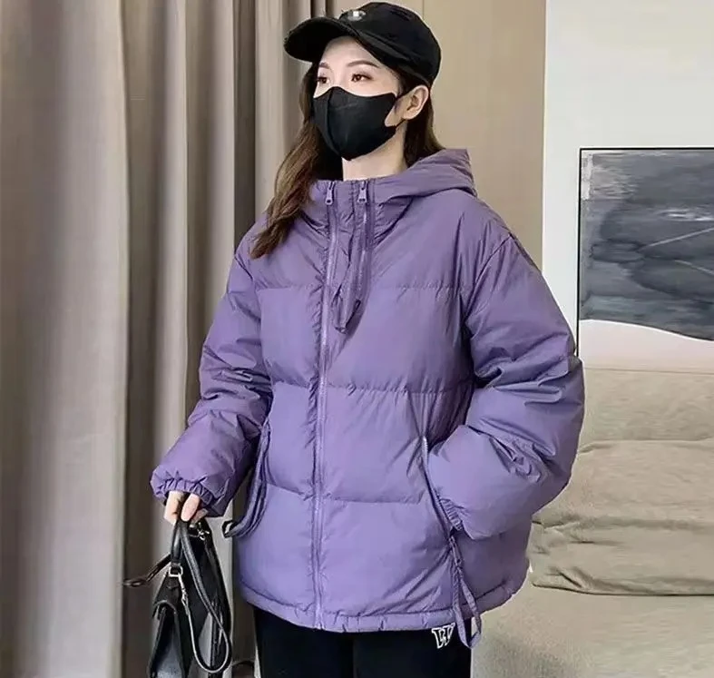 

Fashion Hooded Puffer ParkasUp Pockets Thicken Padded Cropped Coat Autumn Winter Loose Outwear Short Jacket