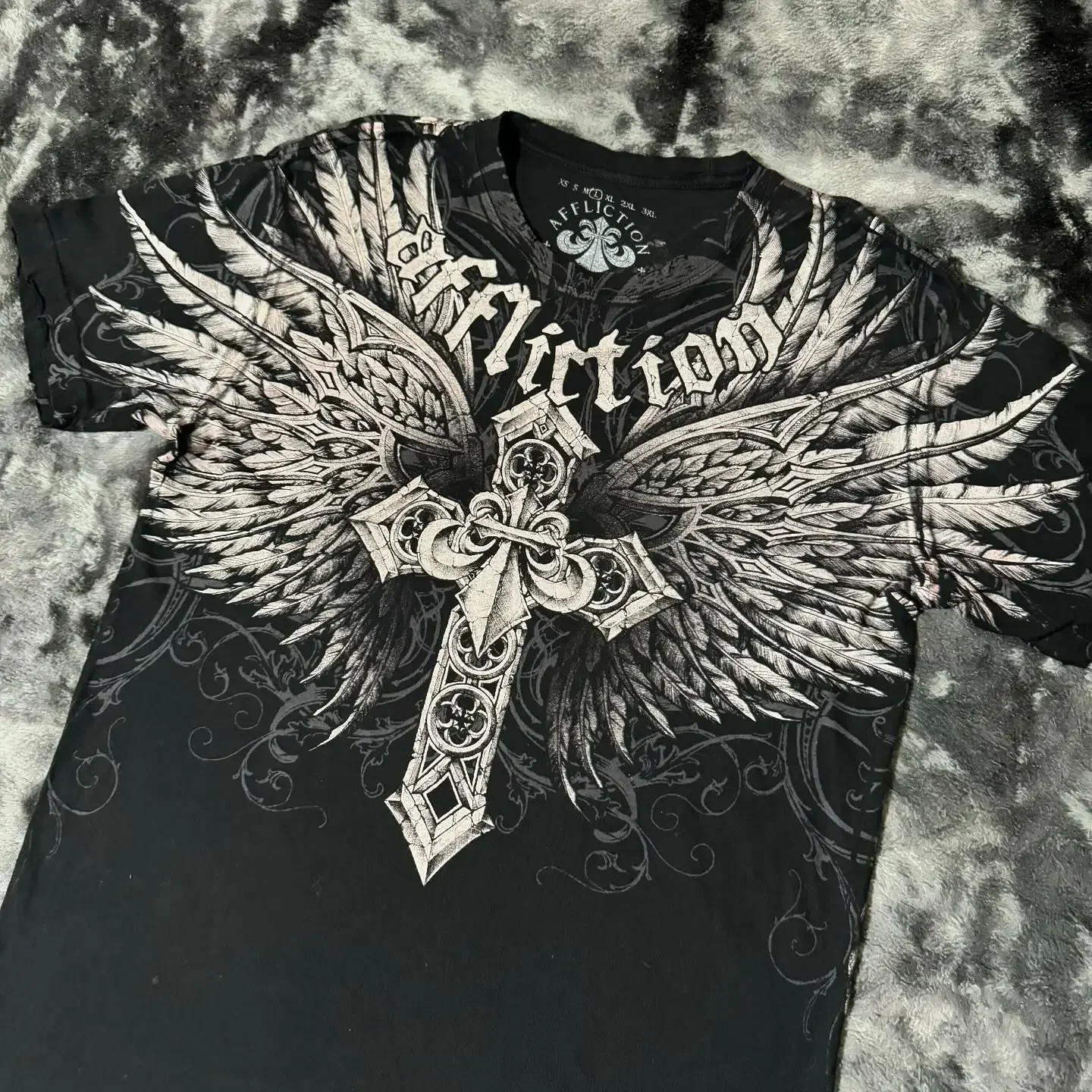 2000s affliction T-shirt Vintage Clothing Punk Hip Hop Graphic Print Oversized T shirt Men Round Neck Cotton Short Sleeve Tops image 3