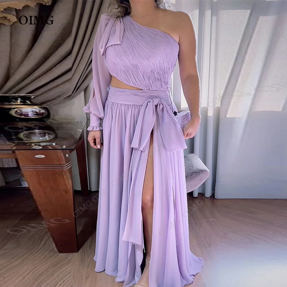 

OIMG Lavender Purples Side Slit Prom Evening Dresses One Shoulder Women Long Vintage Formal Party Dress Occasion Event 2023