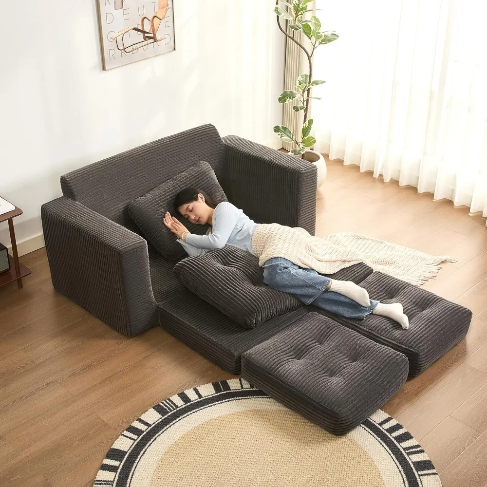 61 Inch Convertible Sofa Bed, Pull-Out Loveseat Sleeper, 3-in-1 Folding Futon