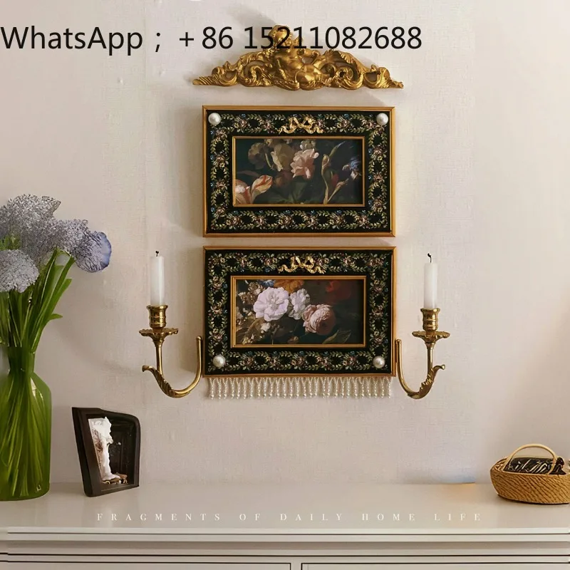 SCY medieval niche retro bow three-dimensional hanging painting living room landscape brass candlestick decorative painting