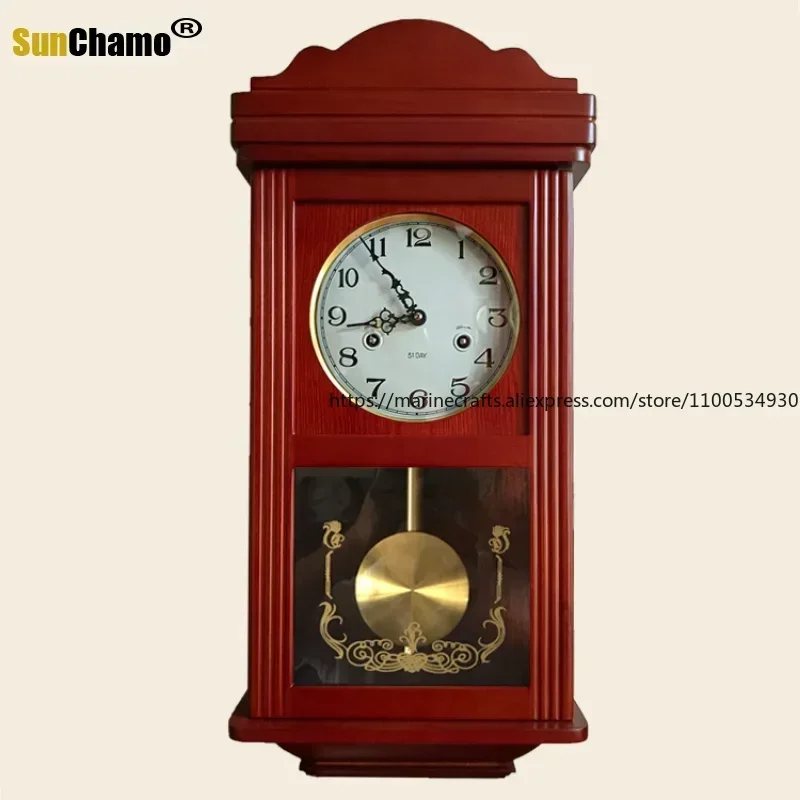 Retro Mechanical Wall Clock Vintage Clock Wind Pendulum Fengshui Town Clock Living Room Wall Decoration