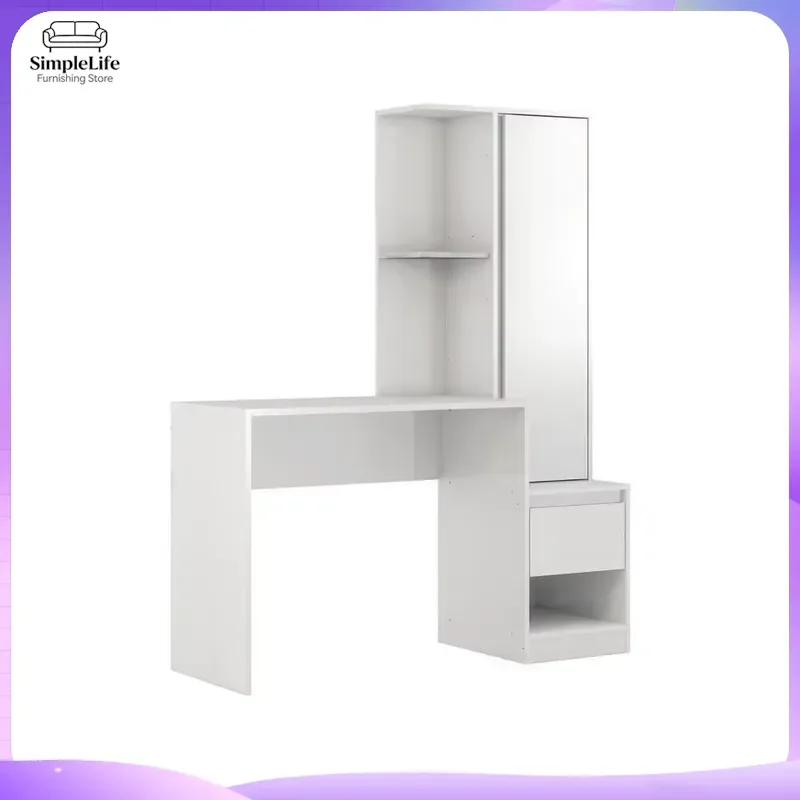 1 Drawer 1 Shelf Desk with Cabinet Modern Home Office Computer Desk Small Space Study Desk Wooden Writing Table for Laptop