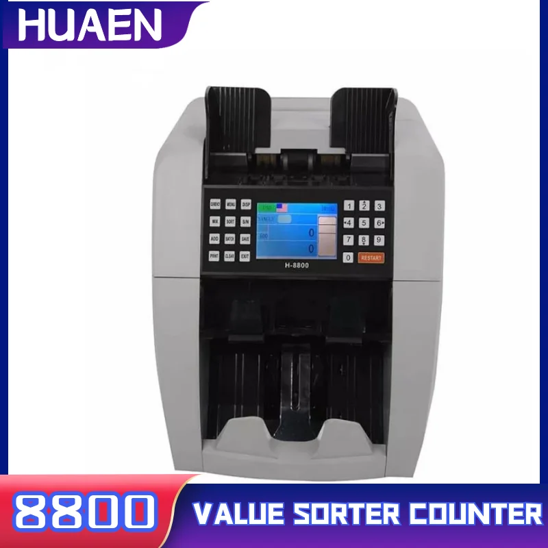 Huaen 8800 Mix Waarde Teller Sorter, Sorteren Op Denom/Gezicht/Ori Met Weigeren Pock,2CIS/Uv/Mg Teller Detectie, Geld Cou