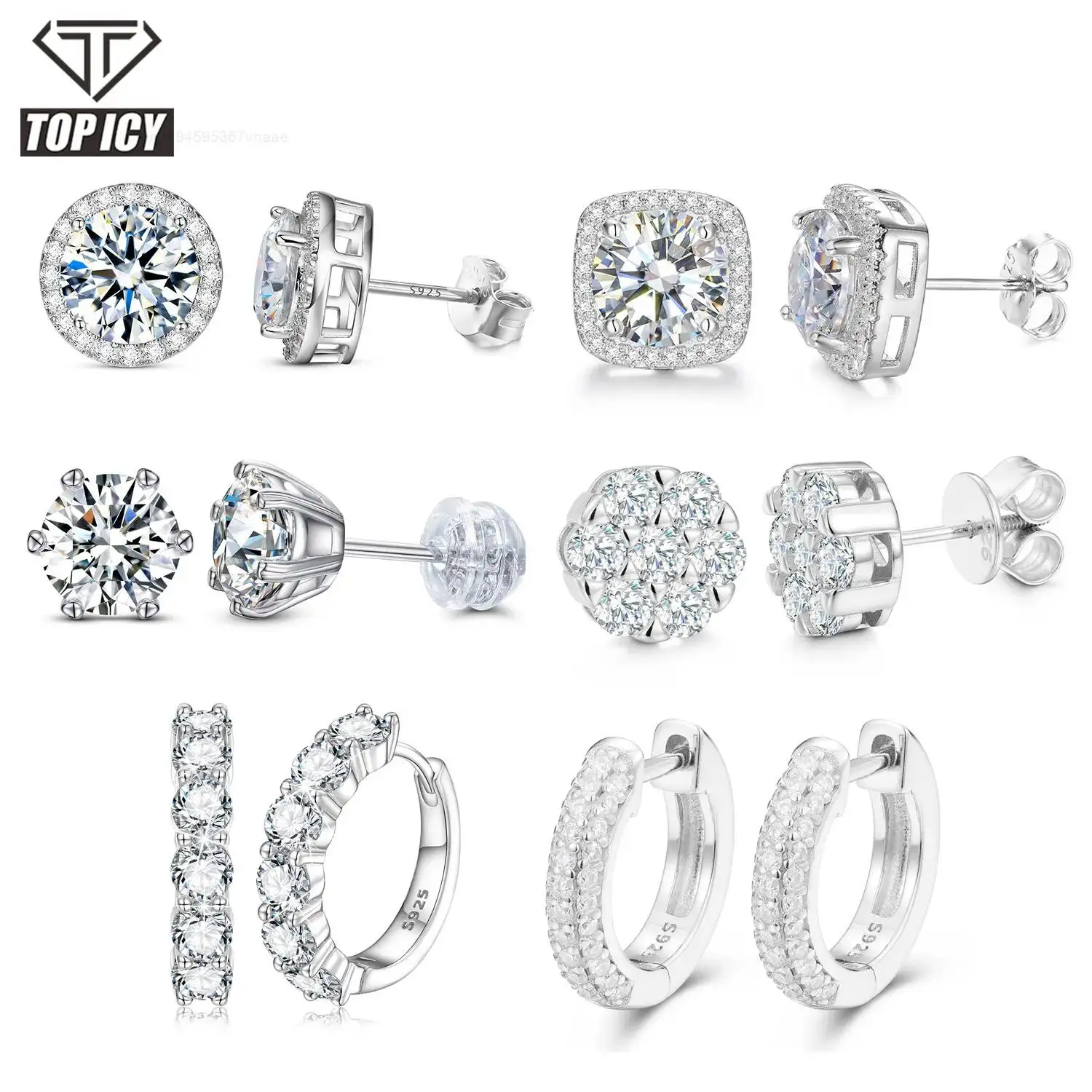 Luxury 925 Sterling Silver VVS D Moissanite Stud Earrings Classic Screw Back Multi-Style Jewelry for Men and Women