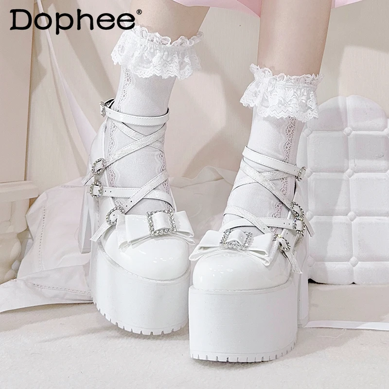 

Original Mine Mass-Produced White Platform Shoes Spring and Autumn Girls Women's Sweet Bow Elegant Cos Lolita High Heel Pumps