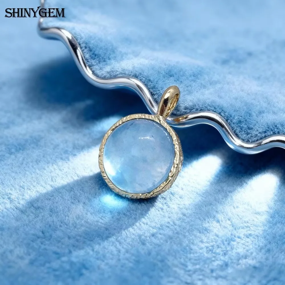 

SHINYGEM 12mm Women Round Natural Stone Aquamarine Rose Quartz Pendants Elegant Female for Jewelry Making Necklace Crystal Charm