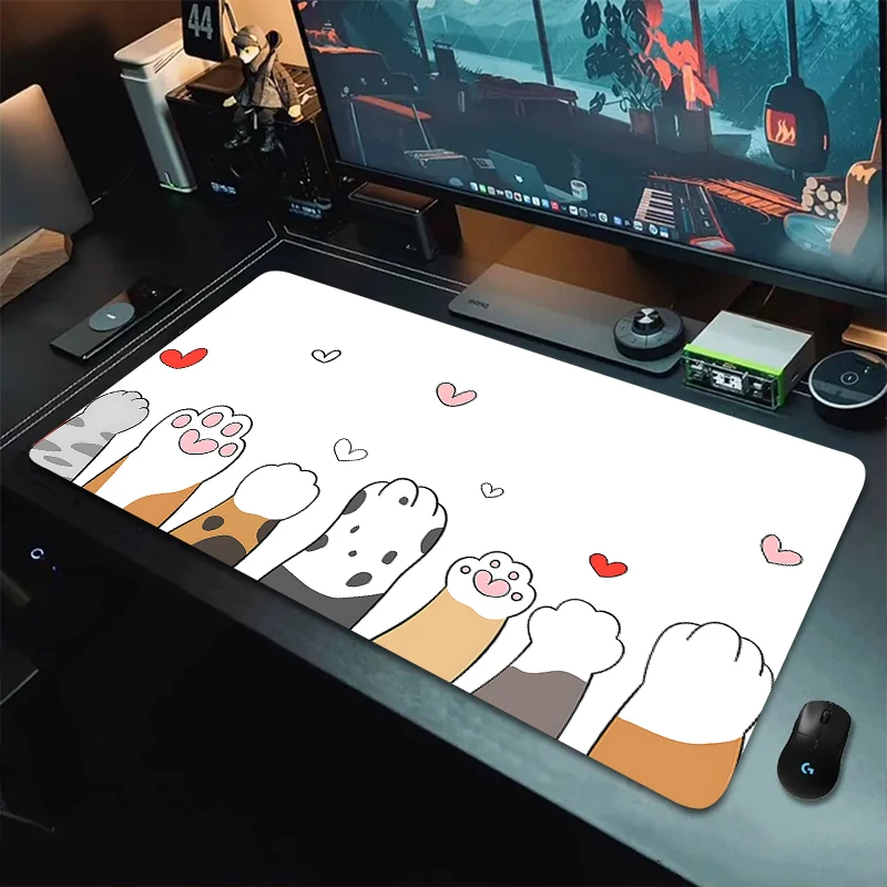 Cute Cat Mouse Pad XXL 900x400 Large Desk Mat Kawaii Design Non Slip Rubber Base for PC Laptop Gaming Office