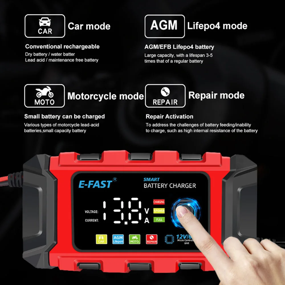 Für Blei Säure Lifepo4 Batterie intelligente Reparatur Motorrad Ladegerät neue Universal Reparatur Auto Batterie ladegerät 12v 6a