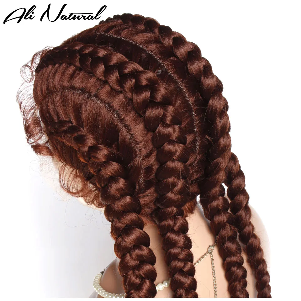 Box Braids Lace Topline Wig Synthetic Cornrow Braids Lace Wig with Baby Hair #33 Red Brown Rough Braided Lace Front Wig