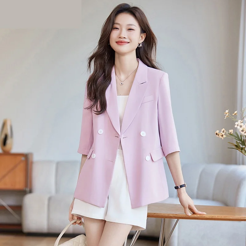 

2024 Spring Summer Basic Blazer Woman Suit Jacket Clothes Button Fashion Solid Jacket Female Office Wear Blazer Coats Overwear