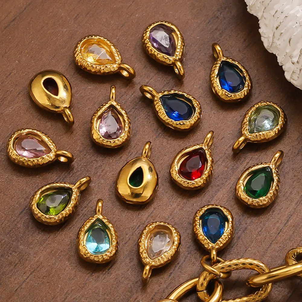 5pcs Stainless Steel Drop Charms Colored Crystal Pendants for Jewelry Making DIY Earrings Bracelet Connectors Materials Finding