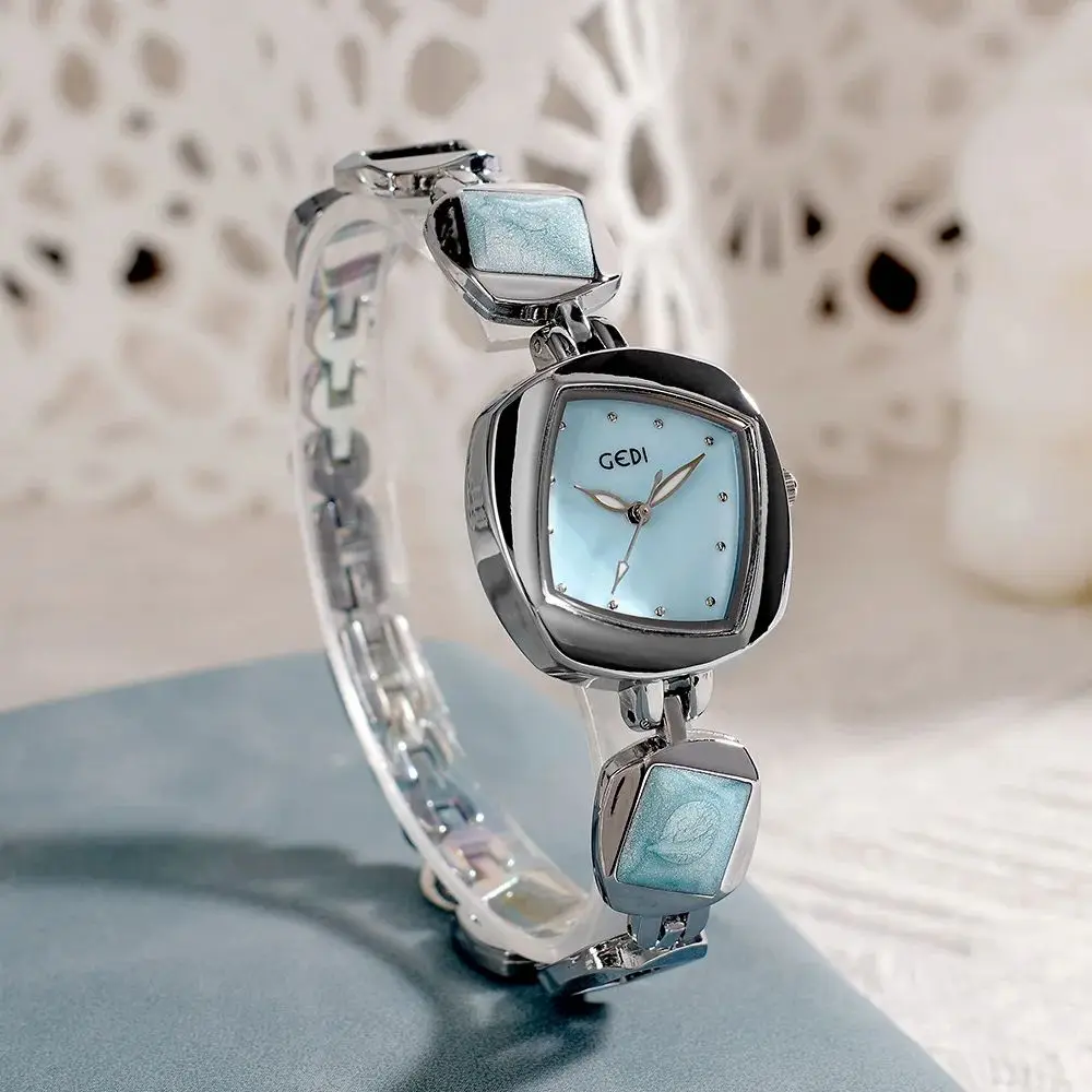 

Elegant Luxury Women's Quartz Watch Fashion Rhinestone Simple Silver Bracelet Wristwatch for Ladies Montre Femme