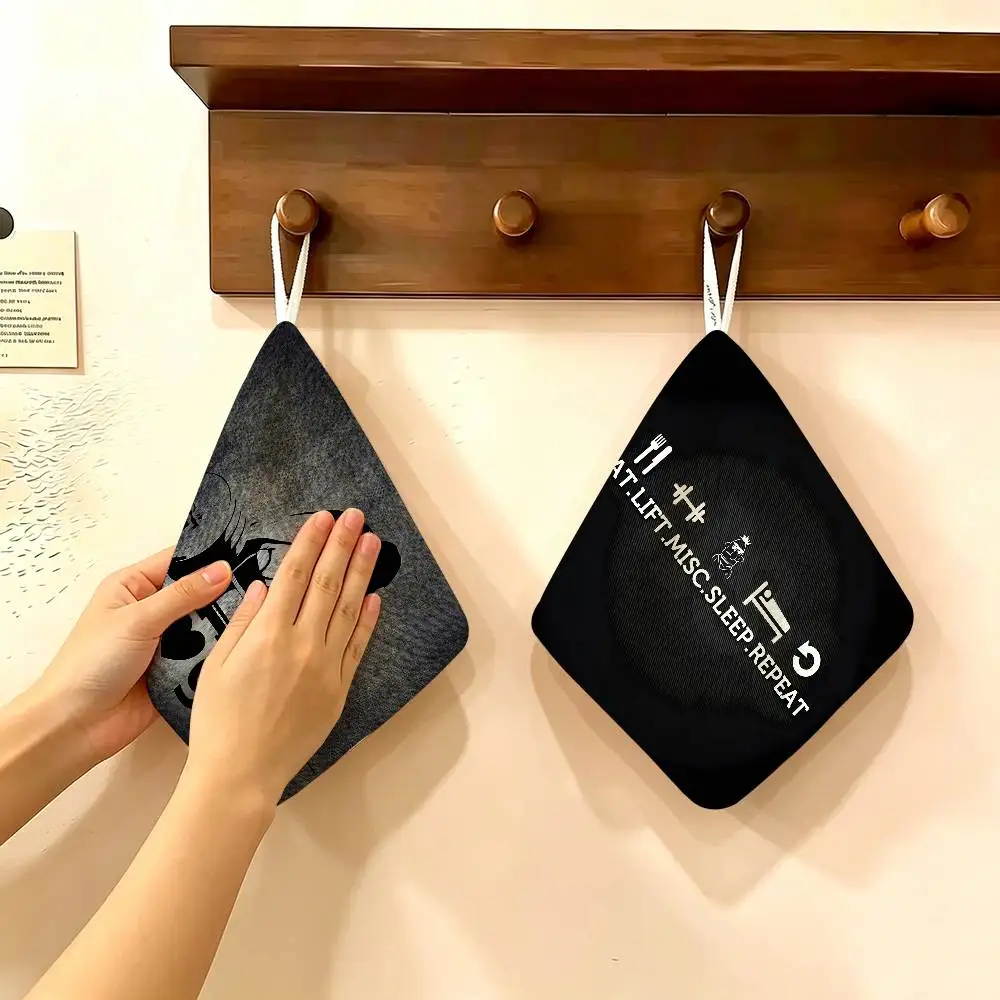 Gym Hanging Kitchen Towel, Polyester Cotton Material, Wear Resistant Hand Wiping Towel for Home