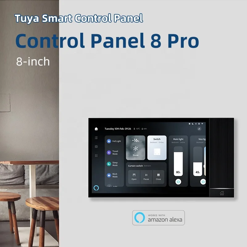 New 8-inch Touch Screen Smart Panel Tuya Central Control Panel with ZigBee Hub Gateway BLE Smart Home System Built-in Alexa