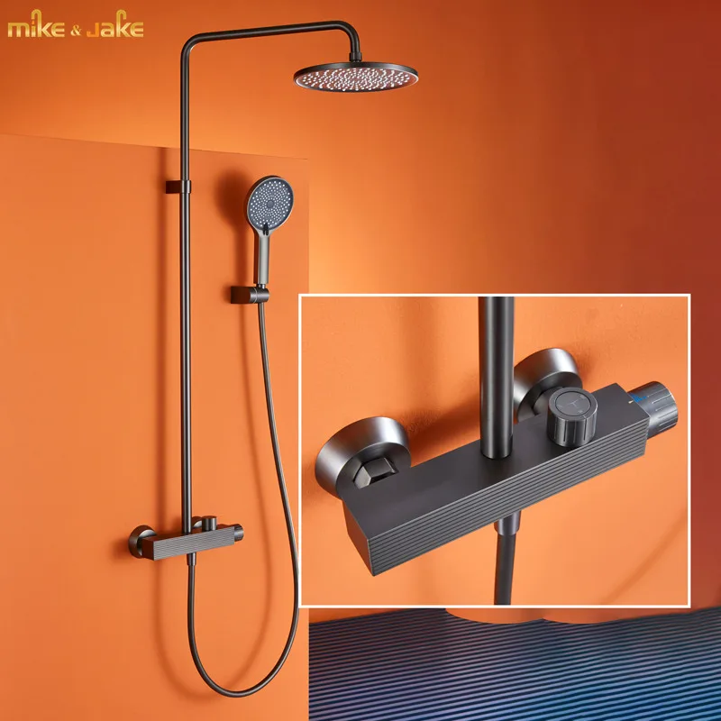 

Matte gunmetal gray shower set luxury 3function shower faucet bathroom wall shower mixer constant bath shower mixer
