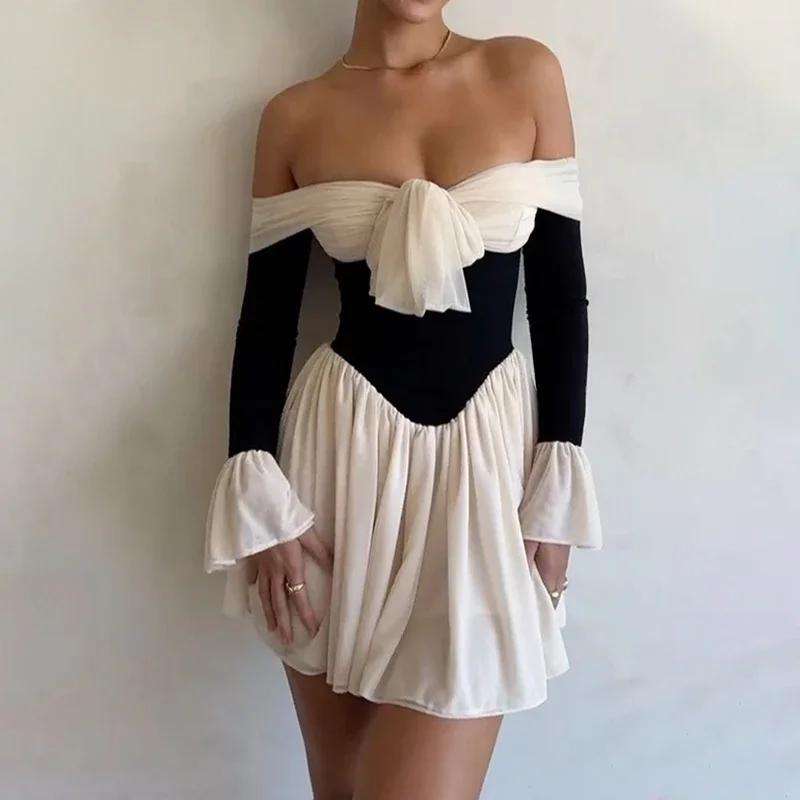 

Off The Shoulder A-Line Mini Dress Sexy Backless Elegant Outfits for Women Night Club Party Gown Princess Dresses Summer Dress