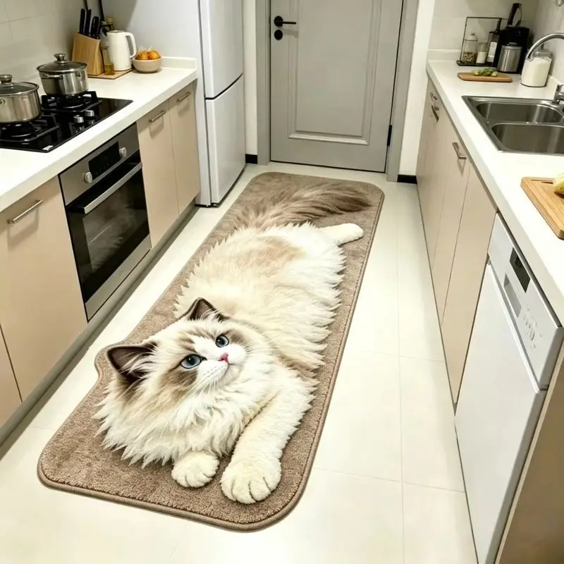 VIKAMA Ragdoll Cat Runner Rug Long Hallway Mat Non Slip Washable For Kitchen Bedroom Bedside Entryway Hallway Pet Lover Decor