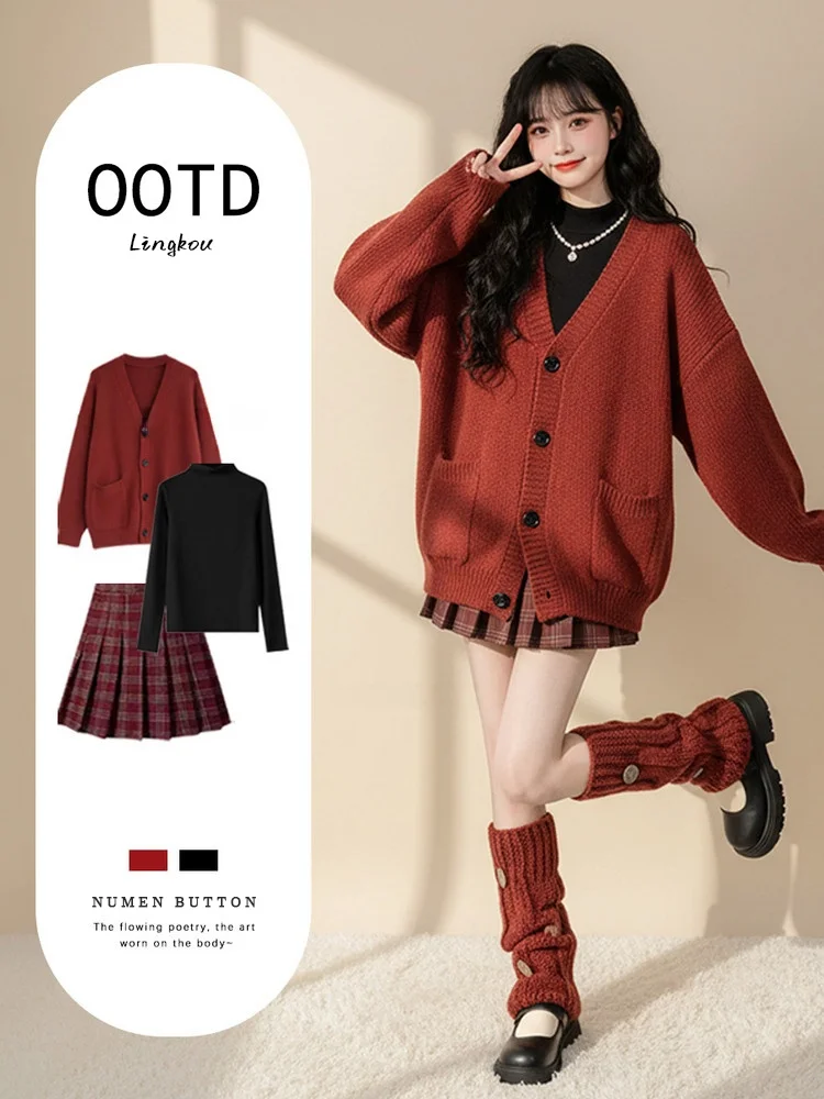 

Осенне-зимний комплект из трикотажа больших размеров для женщин: модный антивозрастной базовый комплект из футболки и юбки в клетку