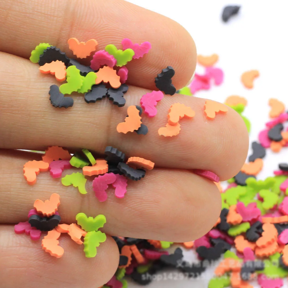 50g Mixed Multicolor 5mm Halloween Bat Polymer Hot Clay Sprinkles for DIY Crafts Nail Arts Scrapbooking For Phone Decor