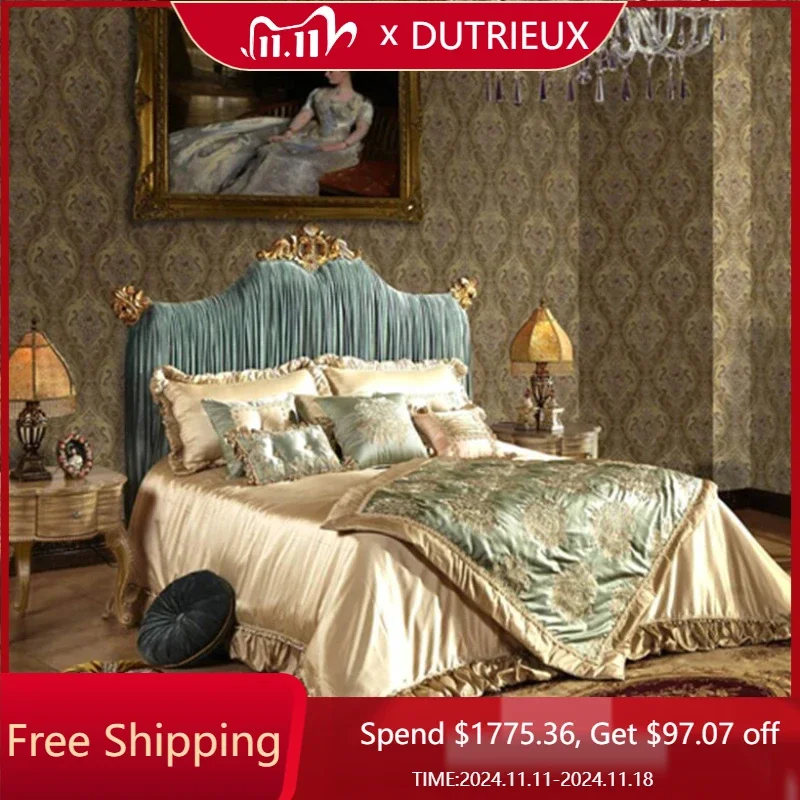 Aesthetic European Bedroom Double Bed Frame Master Green Salon Queen King Bed Frame High End Lit Deux Place Bedroom Furniture