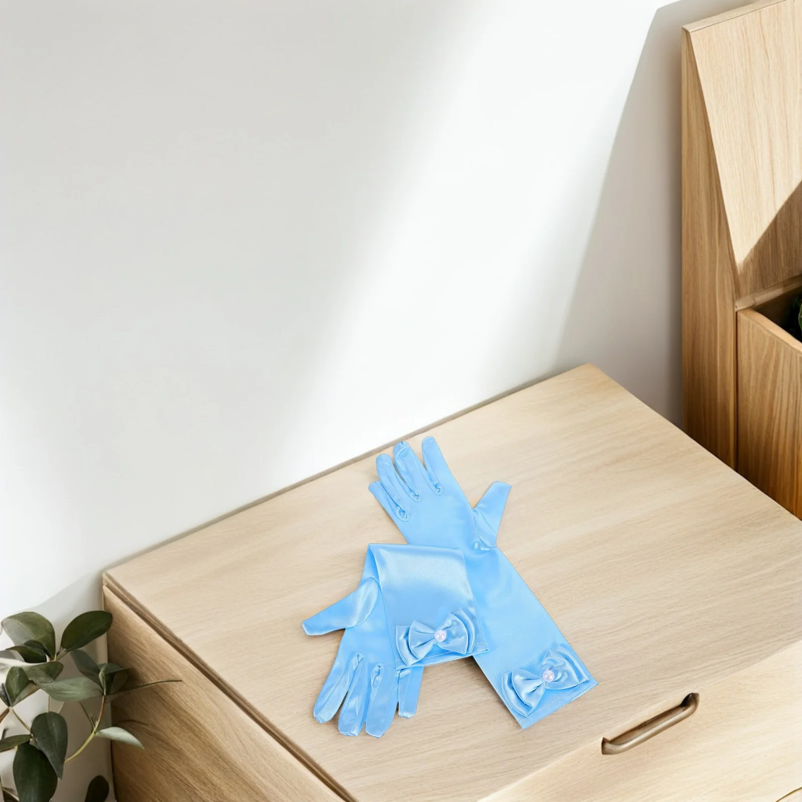 

1 Pair Butterfly Knot Gloves Light Blue Satin Long Dress Gloves For Flower Wedding Party Prom Evening Event Accessory