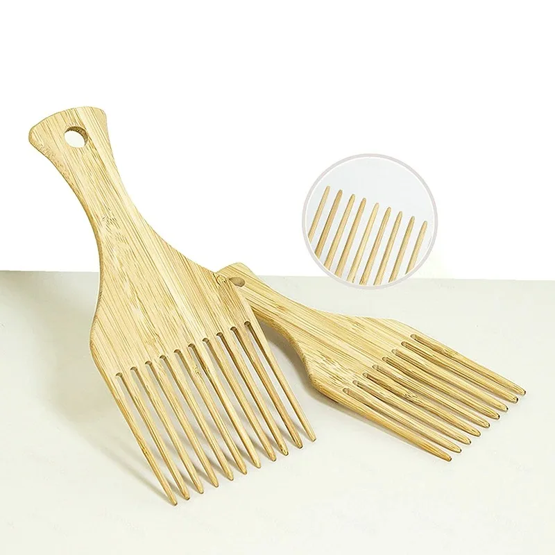 Natural bamboo and wood African comb, used for styling long, thick, and curly hair, wide toothed comb, curly hair comb