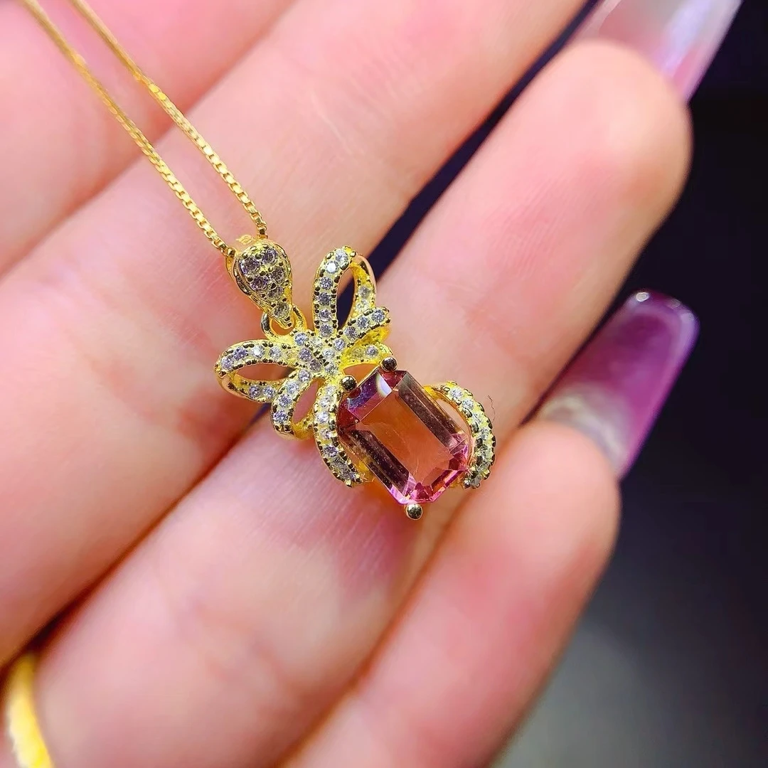 KJJEAXCMY Women's Pendant | Natural Tourmaline S925 silver , electroplated color retention process, high-clarity Support testing