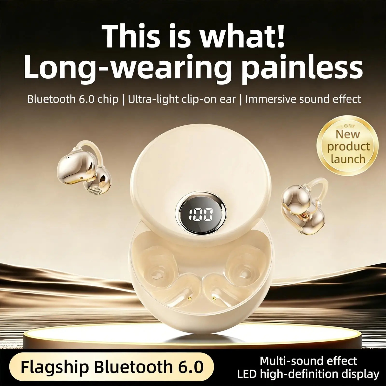 

Bone Conduction Bluetooth 6.0 Earbuds Rotating Charging Case Long Battery Life Comfortable Wear Low Latency For Sport Game Music