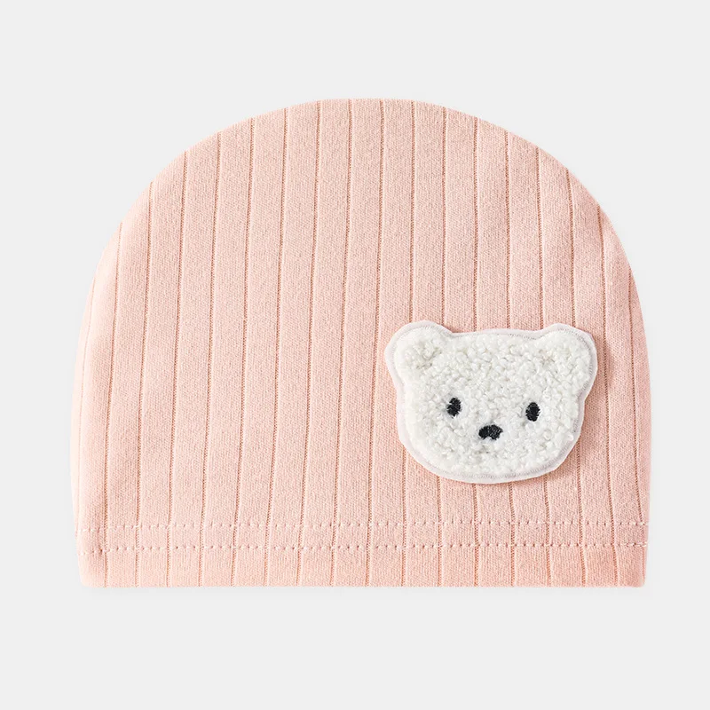 Soft Infant Beanies Caps Baby Hat Cartoon Bear Boneless Muslin Hat Newborn Headwear Windproof Spring Hat 0-3M Baby Hats